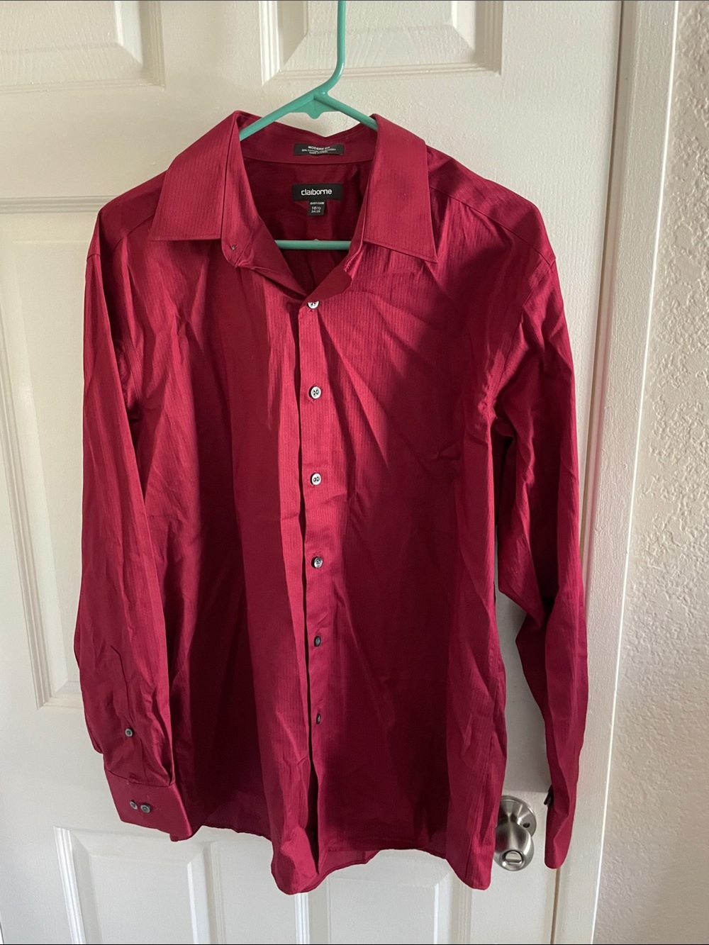 Claiborne Men's Long-Sleeve Burgundy Dress Shirt 16 1/2 34/35